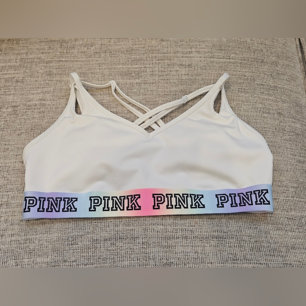 PINK Victoria's Secret White Bralette with Multicolor Band
